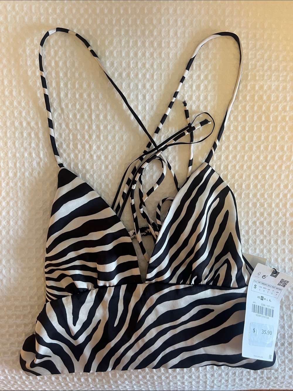 Zara Black & White Zebra-Print Triangle Bralette